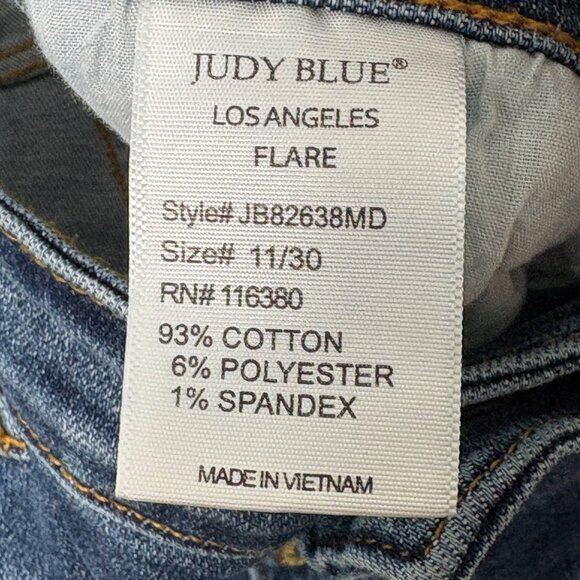 Judy Blue Flare Jeans Button Fly Size 11 30 Blue Denim Frayed High Rise Hippie - Picture 7 of 11